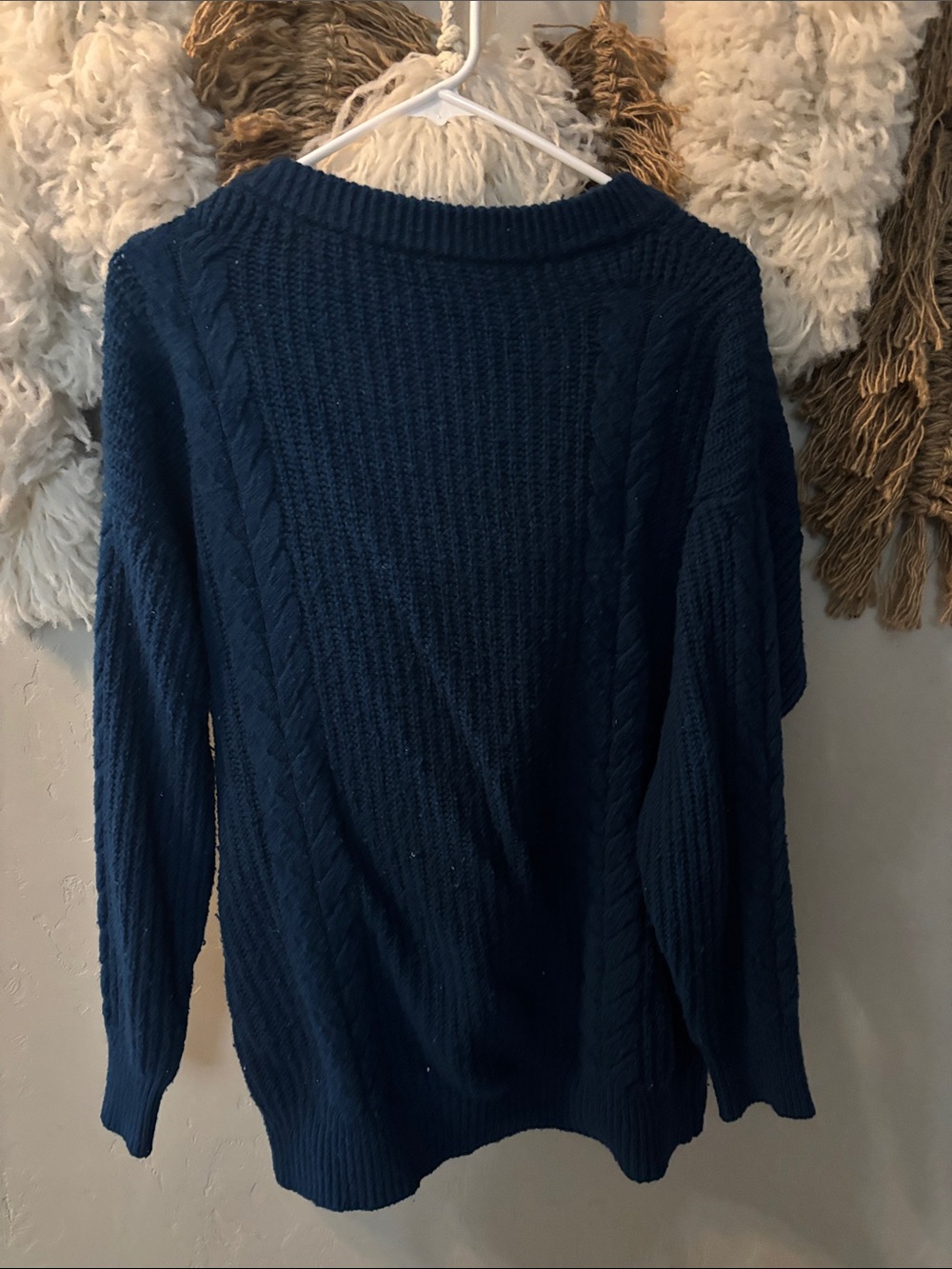 Women's Navy Cable-Knit Sweater - Classic Crewneck